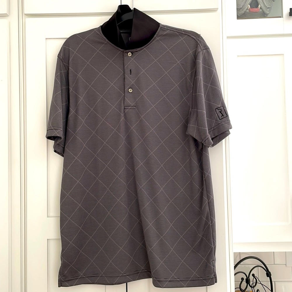 Men’s PGA TOUR Allover Print Golf Polo Shirt Black/Gray